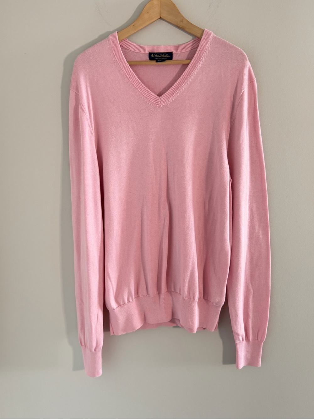 Brooks Brothers Mens L Supima Cotton Sweater Pink V Neck Pullover Preppy - Picture 3 of 10